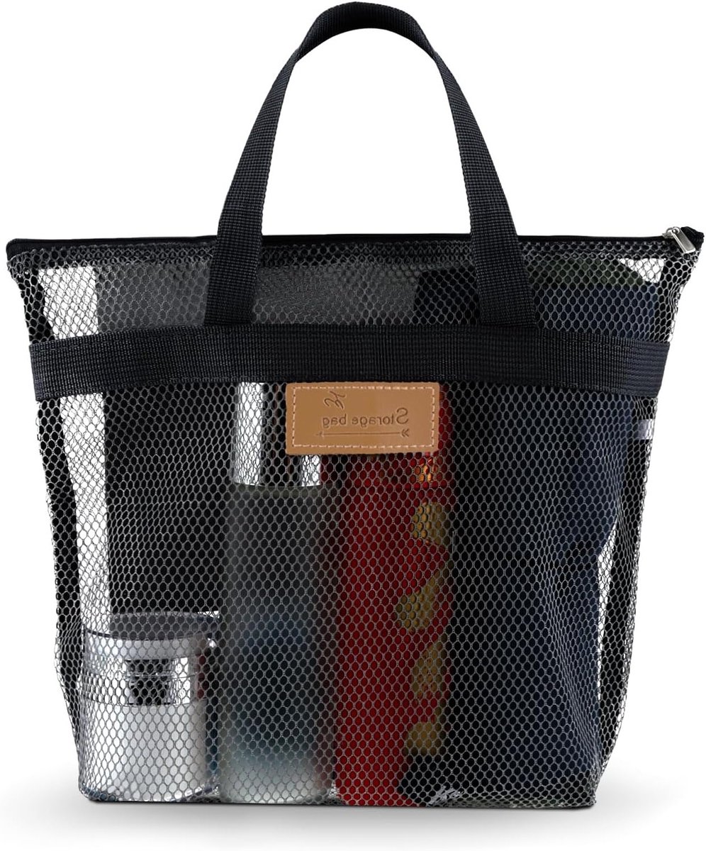 Grote capaciteit mesh douchetas, draagbare strandtas en badorganizer voor reizen, gym en zwemmen