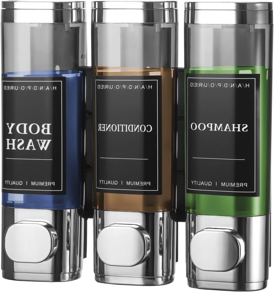 Shampoo en Conditioner Dispenser voor Badkamer, Wandmontage Zeepdispenser zonder Boren, 3 Kamers (300mlx3)