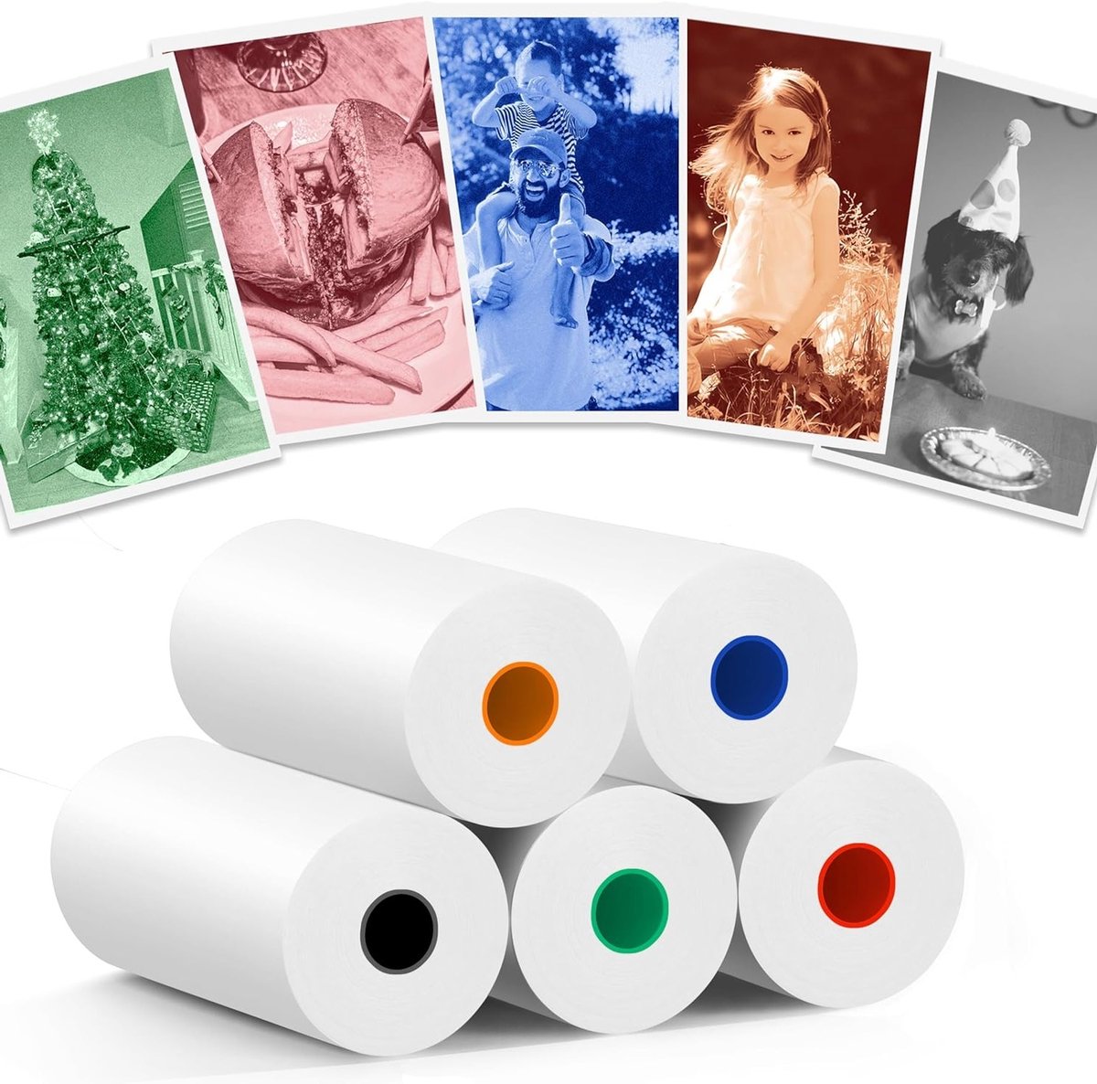Thermisch Afdrukpapier voor Kindercamera's - 10 Rollen in 5 Kleuren, 57 x 25 mm, HD Kwaliteit, BPA-vrij, Herbruikbaar Afdrukpapier voor Creatieve Foto's