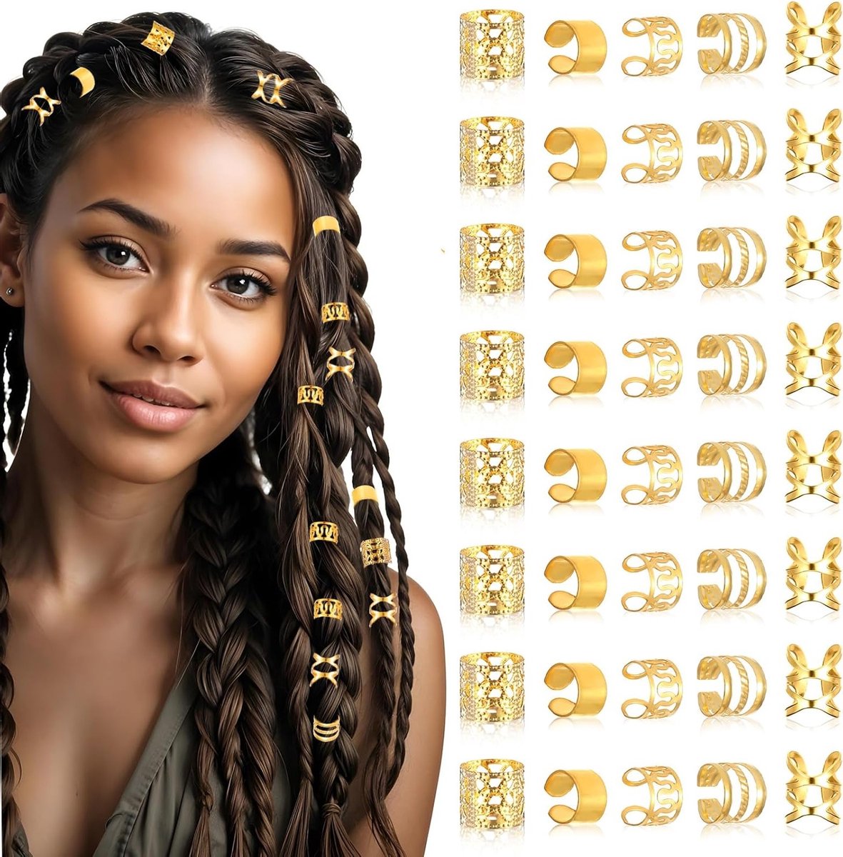 40 Stuks Gouden Haarringen en Manchetten voor Vlechten en Dreadlocks