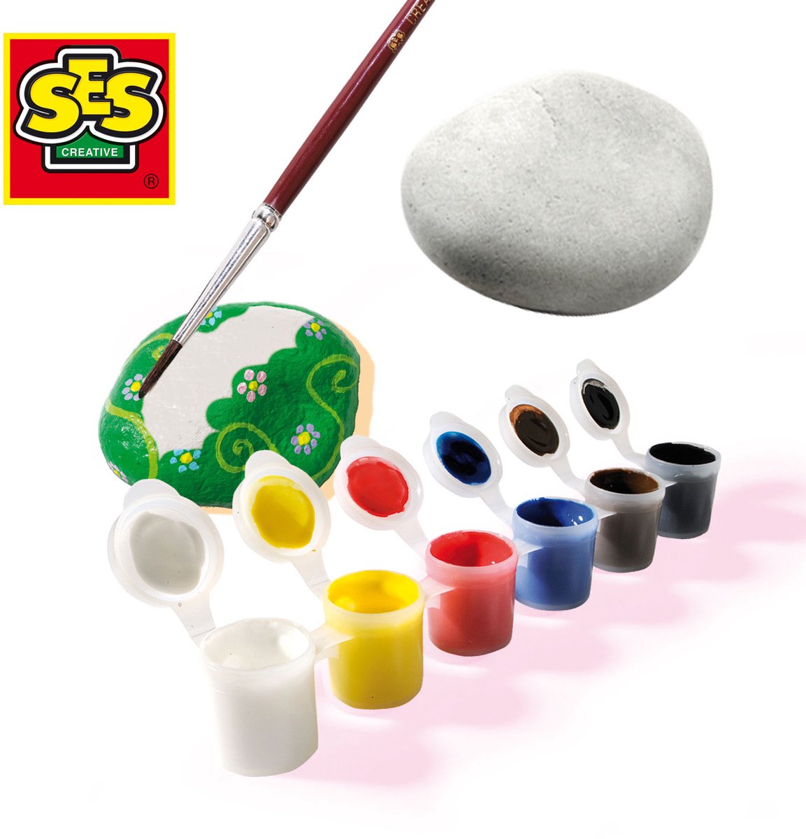 SES Creative – Stenen schilderen – creatieve knutselset vanaf 5 jaar – inclusief stenen, verf, penseel en wiebeloogjes — cadeau in Spellen & Speelgoed - foto 3
