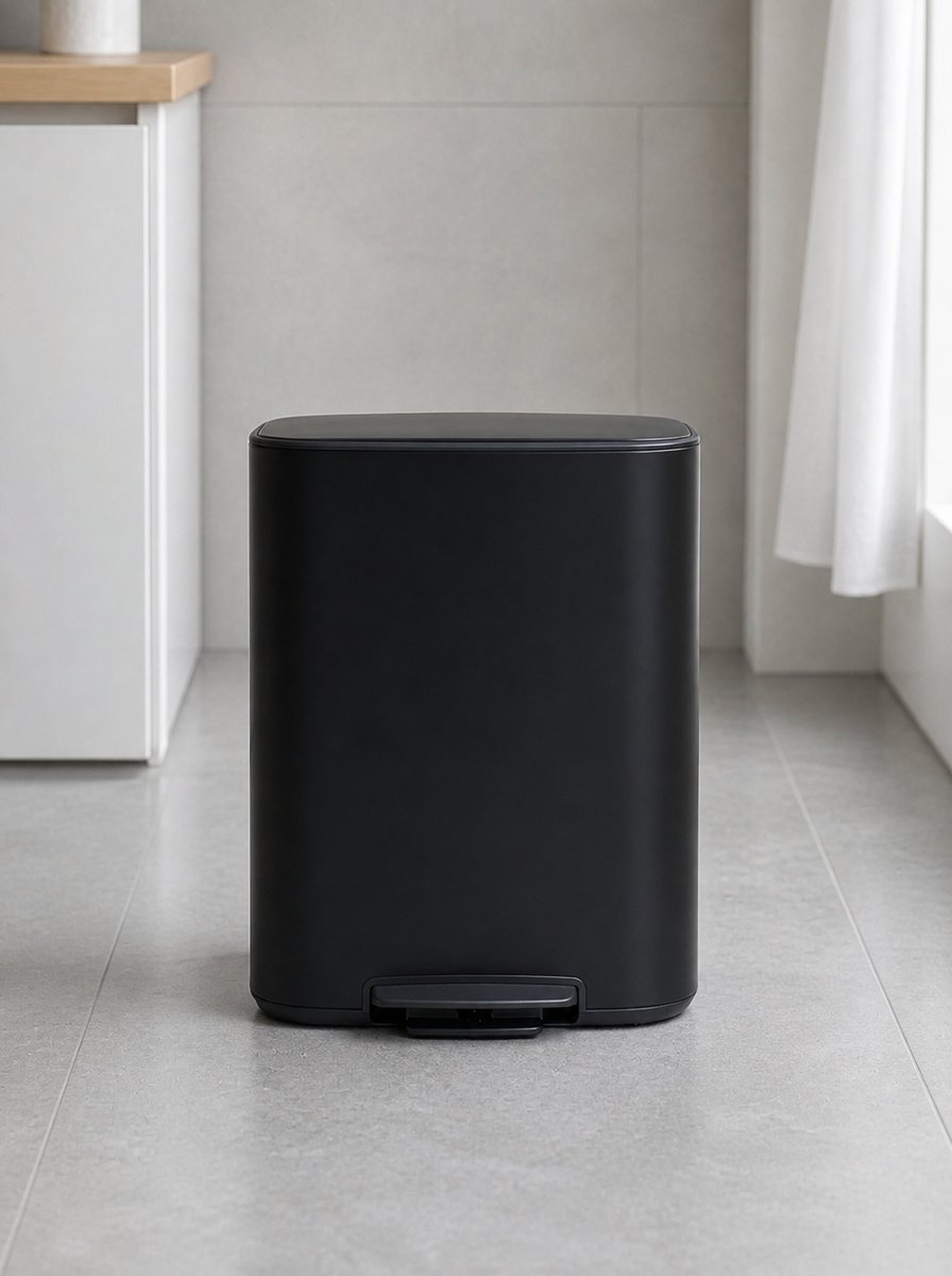 Luxe 60L Duo Afvalemmer Soft-Close Pedaal – 2x30L Afvalscheiding Prullenbak – Ruimtebesparend Ovaal Design – Vingerafdrukvrij RVS Keuken Vuilnisbak Zwart – Ganeey