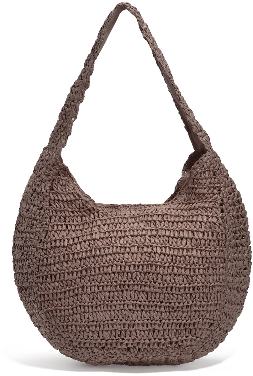 Zomerse strandtas met Geweven Structuur - Ruime Shopper voor Vakantie - Perfect als Zwembadtas of Schoudertas - Donkerbruin