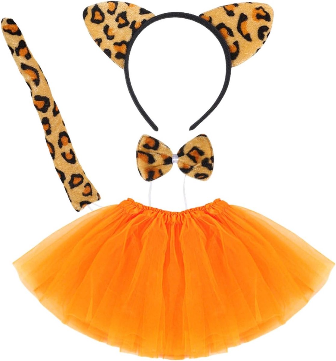 4-delige Tijger Kostuum Set voor Feestjes, Inclusief Oren, Strik, Staart en Tutu Rok voor Halloween en Cosplay Evenementen