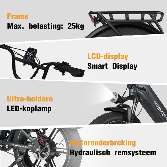Maxtron Canml Elektrische Fiets–864Wh Accu–20×4.0 Inch Fatbike Banden–Actieradius tot 120 km–Geüpgrade Hydraulische Schijfremmen met Motoronderbreking–Verende Voorvork met Lock-out (Dubbele Modus) –Shimano 7 Versnellingen–Elektrische Stadsfiets–Grijs van Maxtron — afbeelding 3