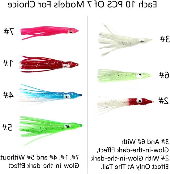 Luminous Octopus Drag Bait voor Zoet- en Zoutwater, 9cm, 10 Stuks, Perfect voor Baars en Forel, Zacht Rubber, Multicolor Aas van Merkloos — afbeelding 5