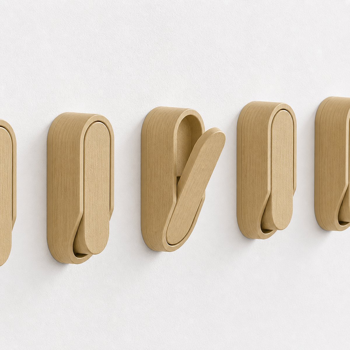 Set Van 3 Opvouwbare Wandhaken Houtlook Eiken Kapstok Haak - Ruimtebesparende Inklapbare Wandhanger Voor Jas Tas Sleutel Handdoek - Moderne Design Wandhaak Met Schroeven Voor Hal Badkamer Slaapkamer - Oak