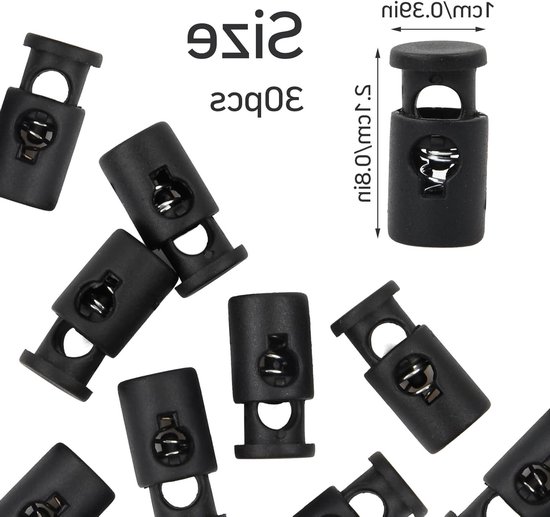 Set van 30 zwarte nylon cord stoppers met 1 gat - ideaal voor 3-4 mm koord, trekkoorden, tassen en veters — afbeelding 2