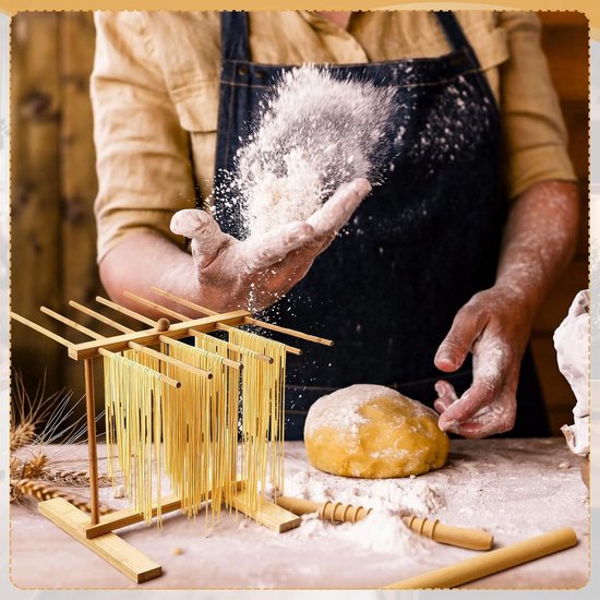 Pastamaker Set - Pastagereedschap - Zelfgemaakte Pasta - 14 Delig - Natuurlijk Hout van Pastamaker — afbeelding 4