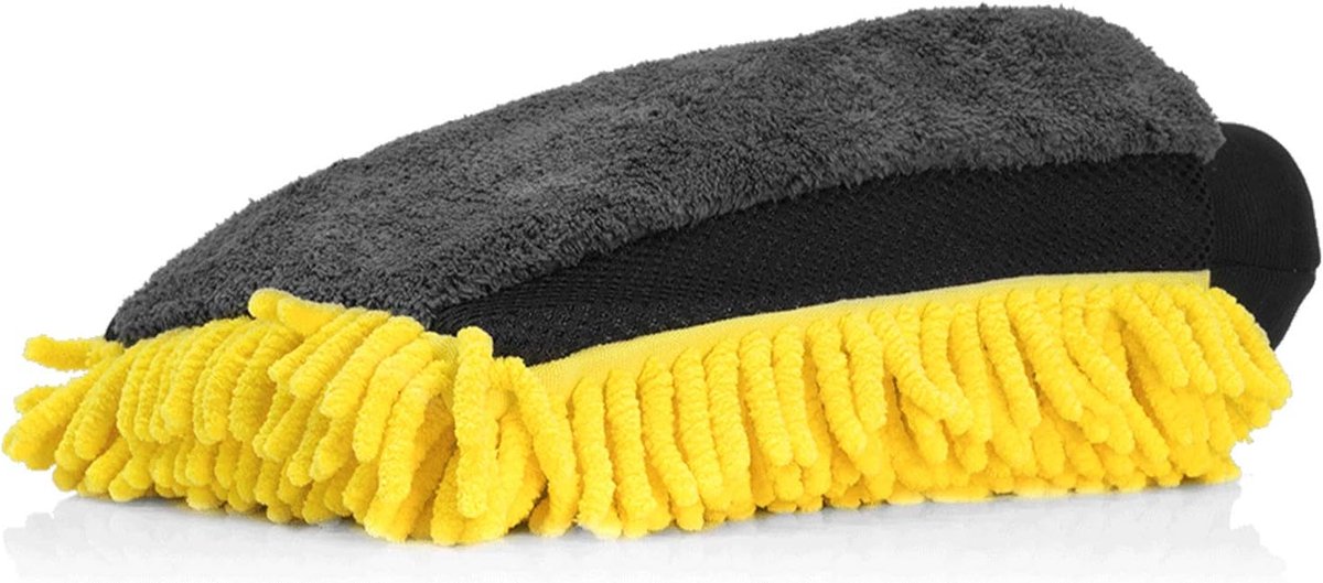3-in-1 Washandschoen - Microvezel Washand - Auto Reinigen - Drie Oppervlakken - 29x20 cm - Geel Grijs