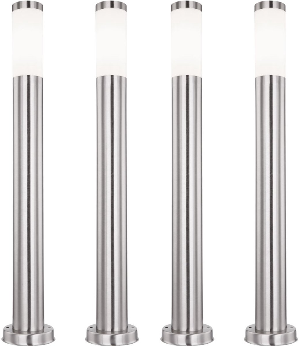 Set van 4 buiten staande lampen tuinlamp roestvrij staal tuinlamp zilver buiten staande lamp, roestvrij staal, 1x E27, IP44, 12,7 x 80 cm