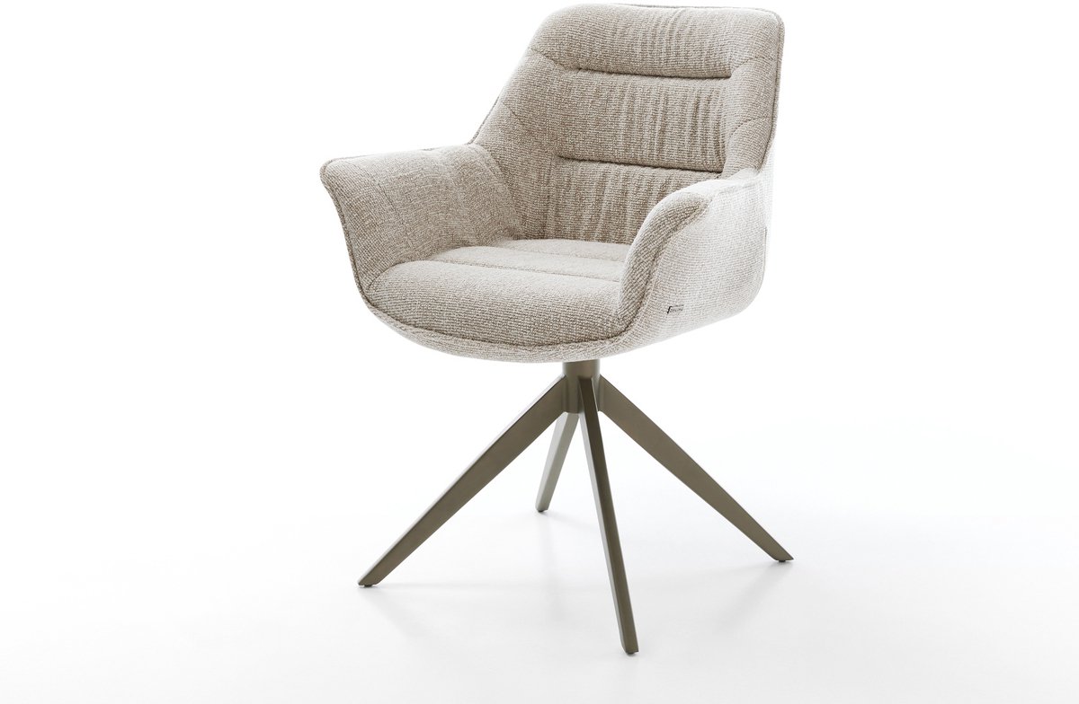 Eetkamerstoel Kaira-Flex kruisframe breed afwerking met titanium geweven stof beige 360° draaibaar rocker-functie