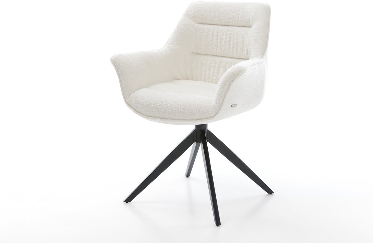 Eetkamerstoel Kaira-Flex kruisframe breed zwart bouclé zacht beige 360° draaibaar rocker-functie