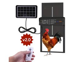 UniEgg® Premium Solar Automatische deur 2.0 met lichtsensor + timer + afstandsbediening | Extra stevig 4e generatie | Kippenluik | Geschikt voor honden, katten, knaagdieren en kippen | Waterdicht | Professioneel | Energiezuinig | Inclusief Alarm