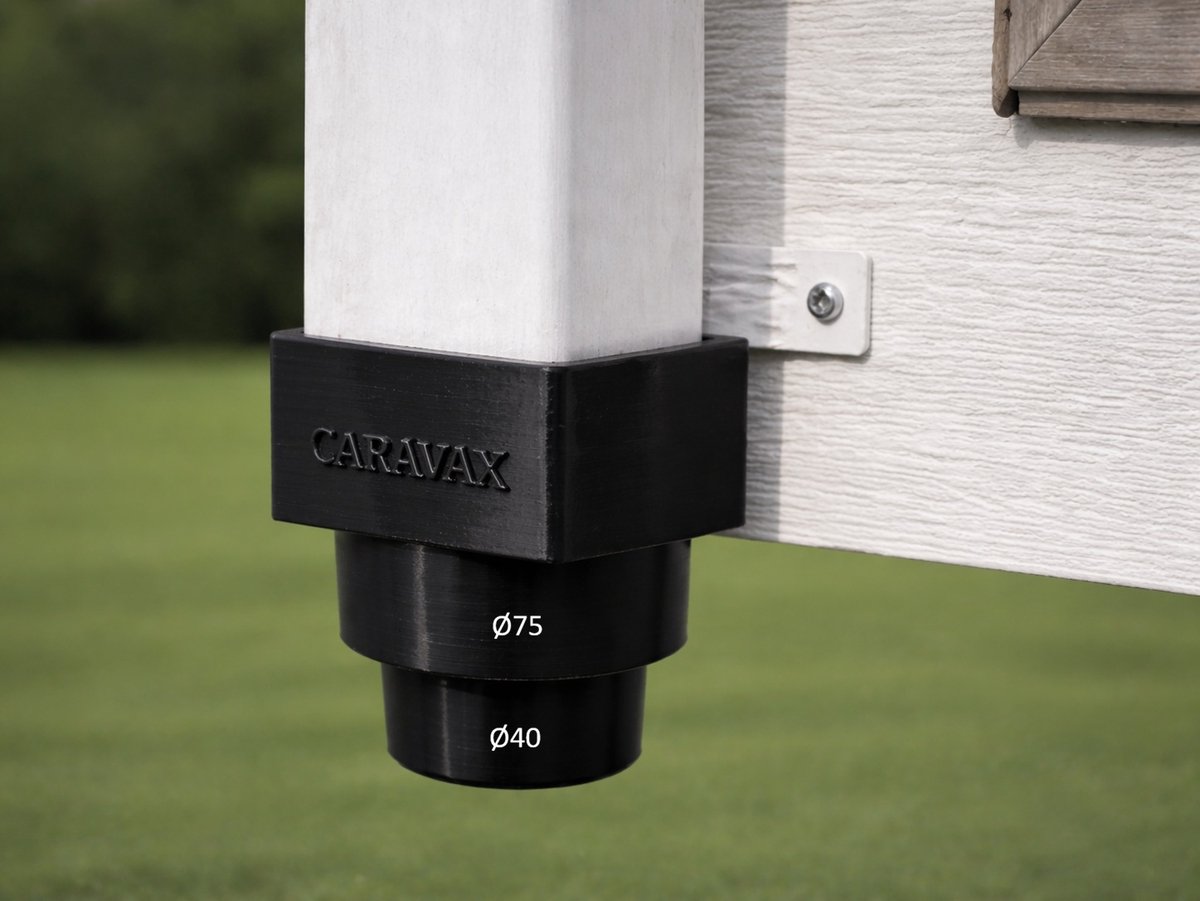 Caravax regenpijp koppelstuk vierkant 65x65 mm naar rond Ø75 en Ø40 - regenpijp stacaravan - regenafvoer stacaravan - vierkant naar rond