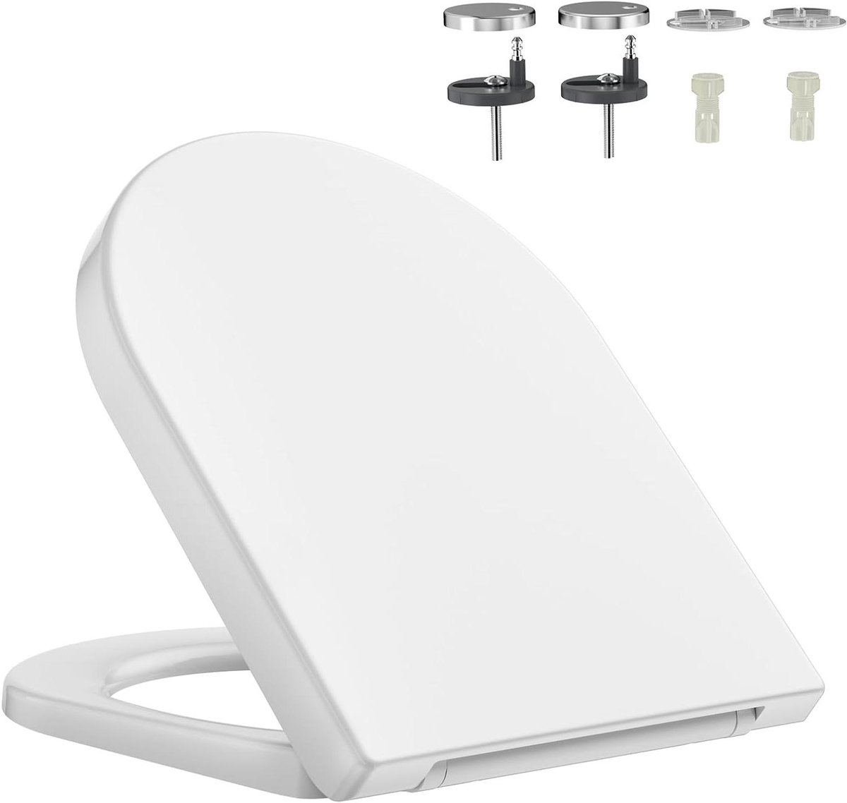 D-vormige wc-bril - Toiletdeksel Ergonomisch - Hygiënisch Comfort - Nano-glazuur Antibacterieel - 46x36cm - Wit