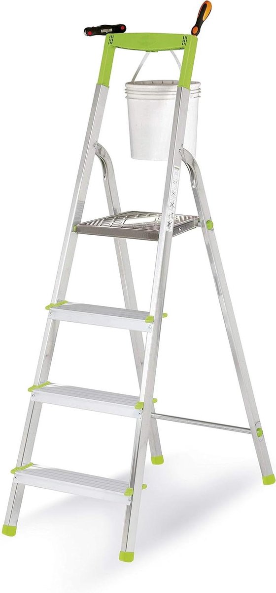 Huishoudladder Aluminium - Keukenladder Keukentrap - Veilig Klussen - Met Gereedschapshouder - 4 Treden 84 cm - Groen