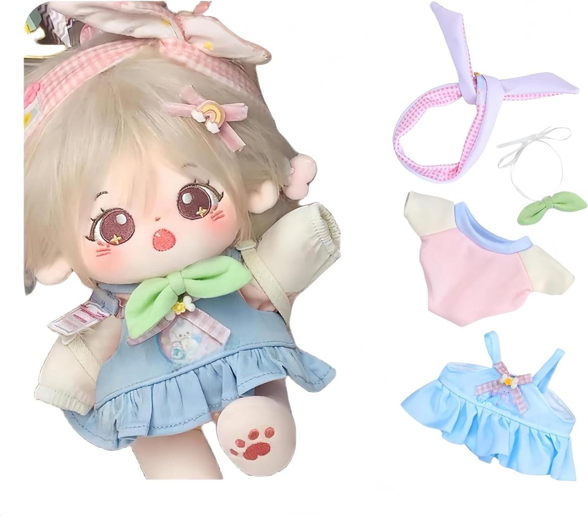 Pluche Pop Kleding - Poppenkleding Set - Poppen Aankleden - Handgemaakt Katoen - 20cm Pop - Z
