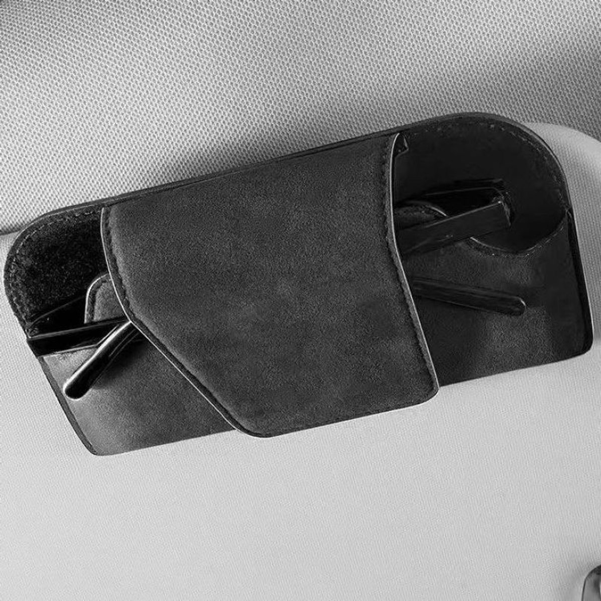 Autozonnekap Brilhouder – Magnetische Suède Leren Brilhouder met Clip – Zwart