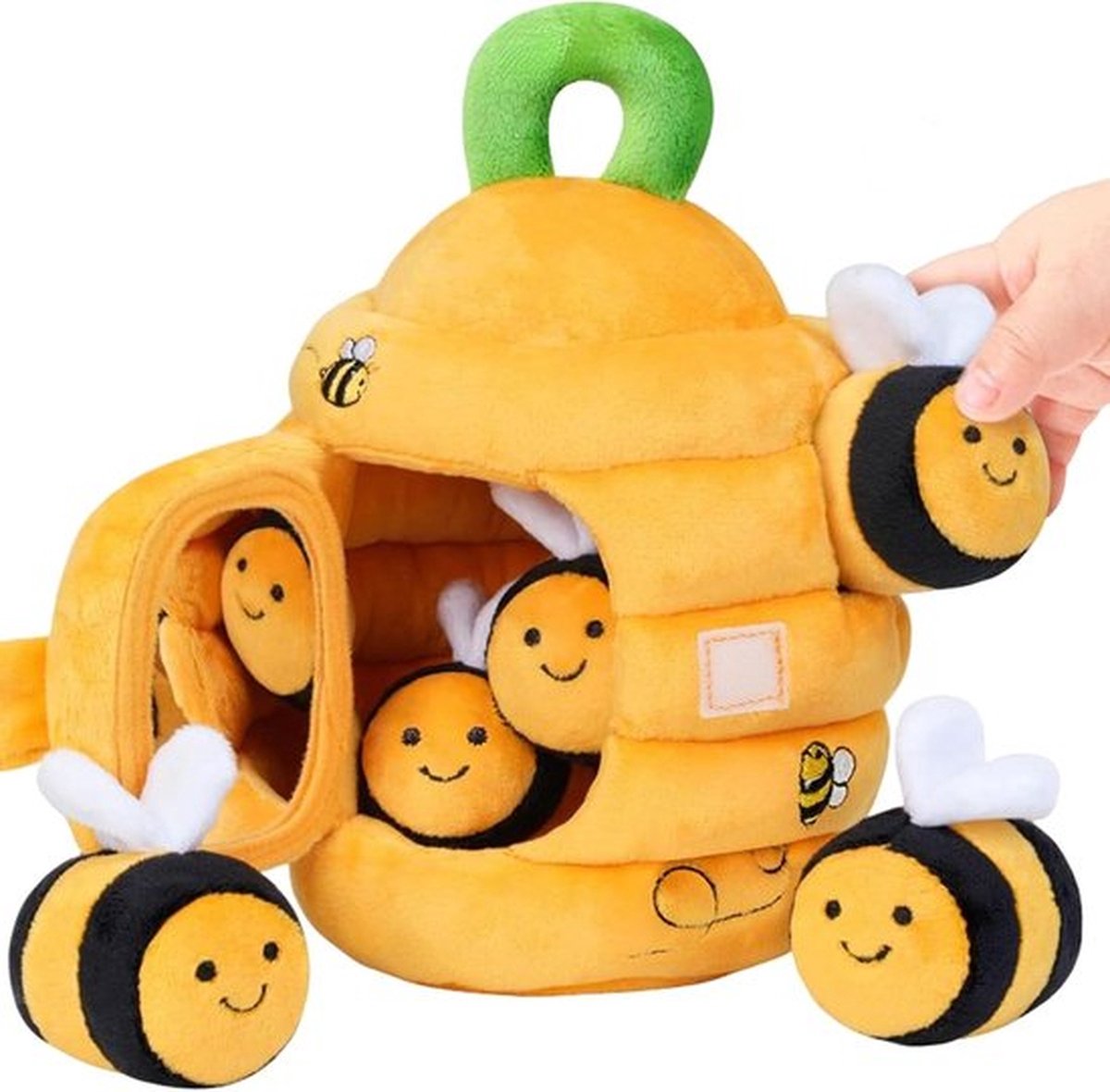 Montessori Baby Speelgoed 6-12 maanden - Sensorisch Pluche Speelgoed met Bijenkorf en 5 Bijen - Montessori Speelgoed met Dieren - Baby Cadeau met Knuffels - Educatief speelgoed - Knisperboekje Baby - Kinderspeelgoed 1-3 jaar