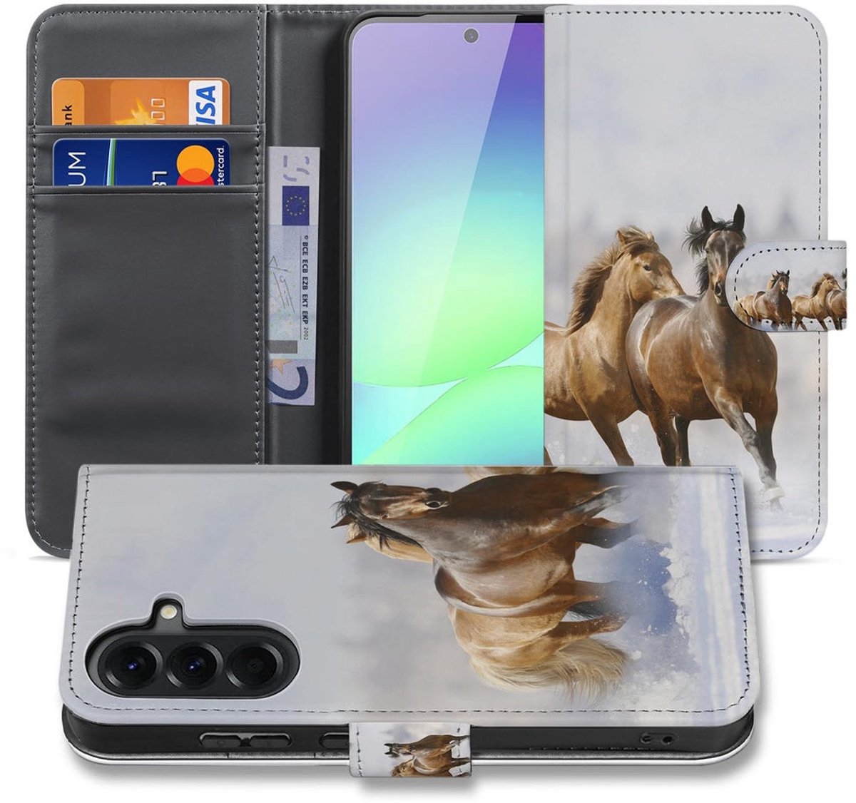 Samsung Galaxy A37 Book Case Hoesje Paarden Motief met Pasjeshouder