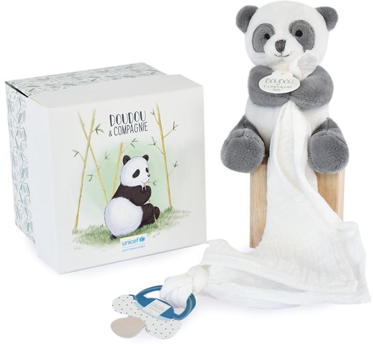 Doudou et Compagnie - Knuffeldoekje met speenclip - Panda - 12 cm - 0m+