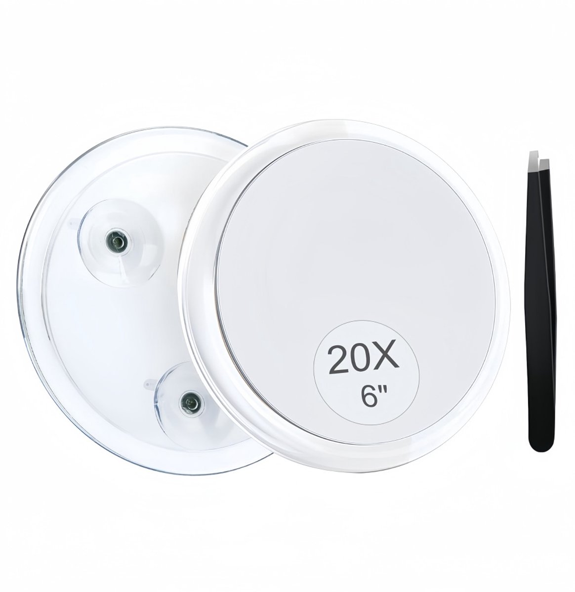 Suupvaor 10x vergrotende spiegel met 3 zuignappen, grote 15 cm ronde reismake-upspiegel met hoge vergroting, make-upspiegel met pincet