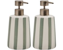 Strio Zeepdispenser - Zeep Pomp - Set van 2 - Luxe Badkamer & Keuken Accessoire - 400 ml - Ø8.6 x 17.3 cm - Dolomiet - Celadon Groen