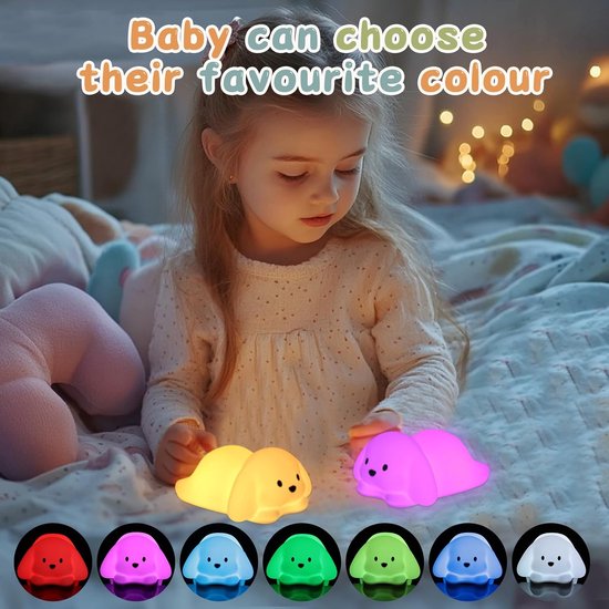 Hondennachtlampje Kind - Babykamer Verlichting - Slaap Assistentie - 7 Kleuren Afstandsbediening - 12x12x15 cm - Wit van Merkloos — afbeelding 2