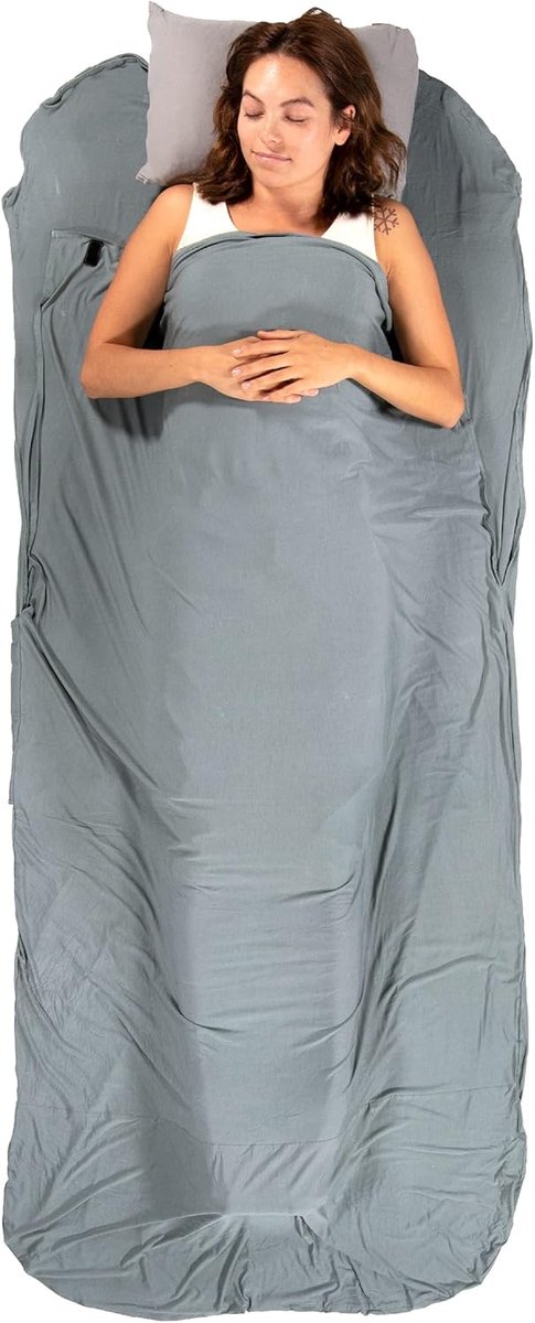 Slaapzak Voering - Reis Laken - Kamperen Buiten - Ademende Bamboe Stof - XL 208x99cm - Blauw