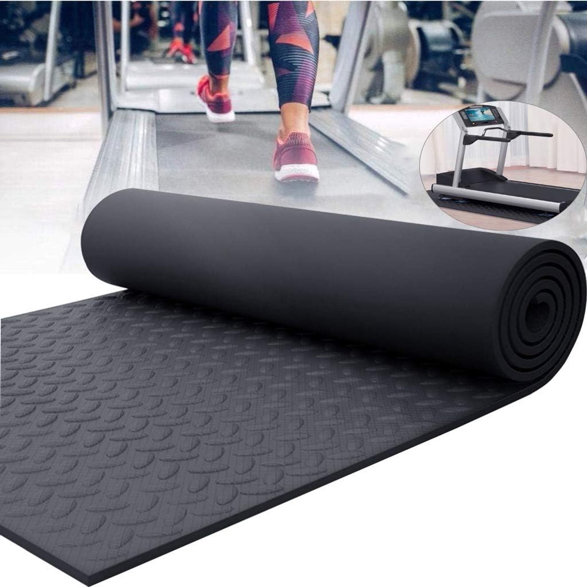 Loopbandmat - Fitnessmat Vloerbeschermer - Geluidsvermindering Fitness - Antislip Schuim - 175x80cm of 200x100cm - Zwart