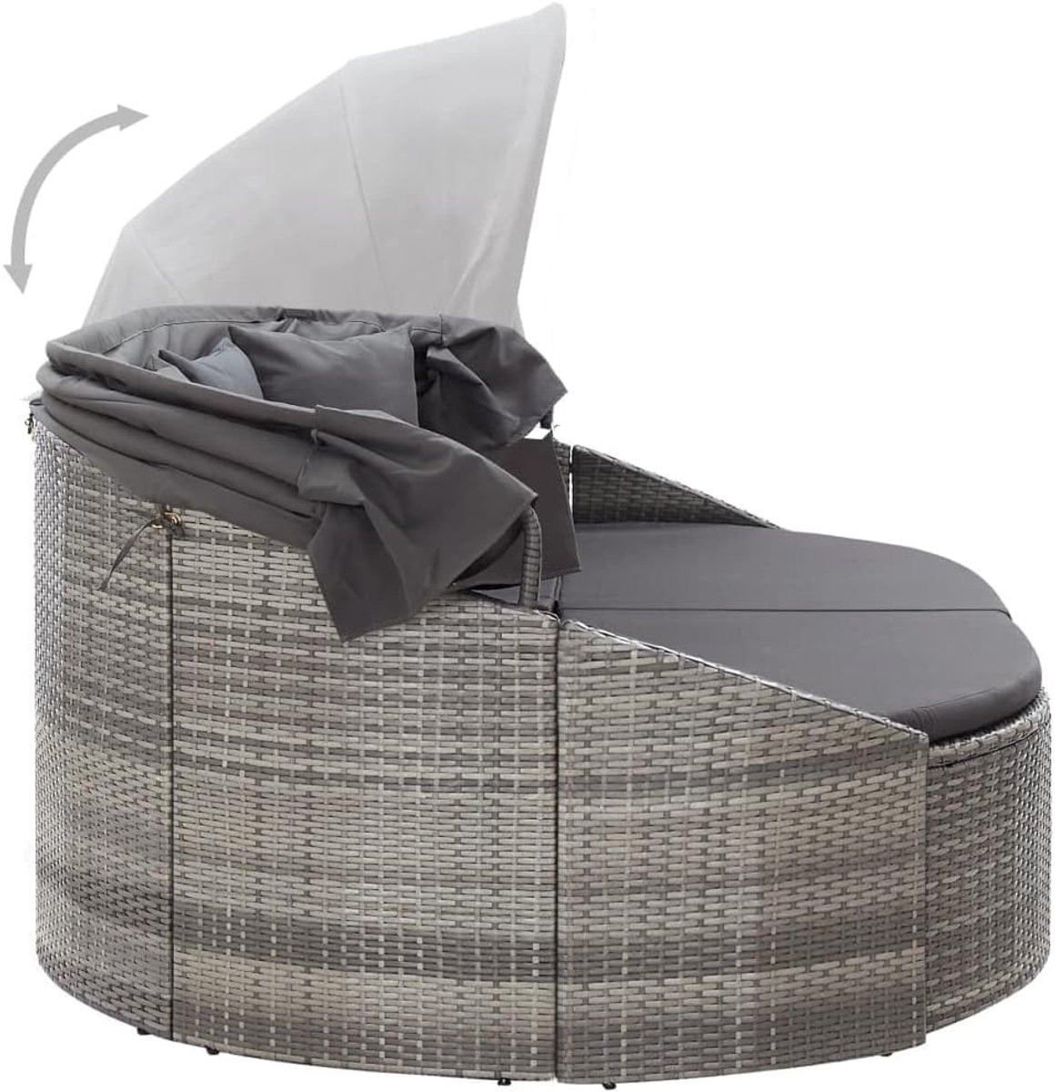Luxe 2-Persoons Outdoor Rattan Zonne-eiland met Luifel & Kussens 230x145x141 cm – Weerbestendig PE Rotan Tuin Ligbed Grijs
