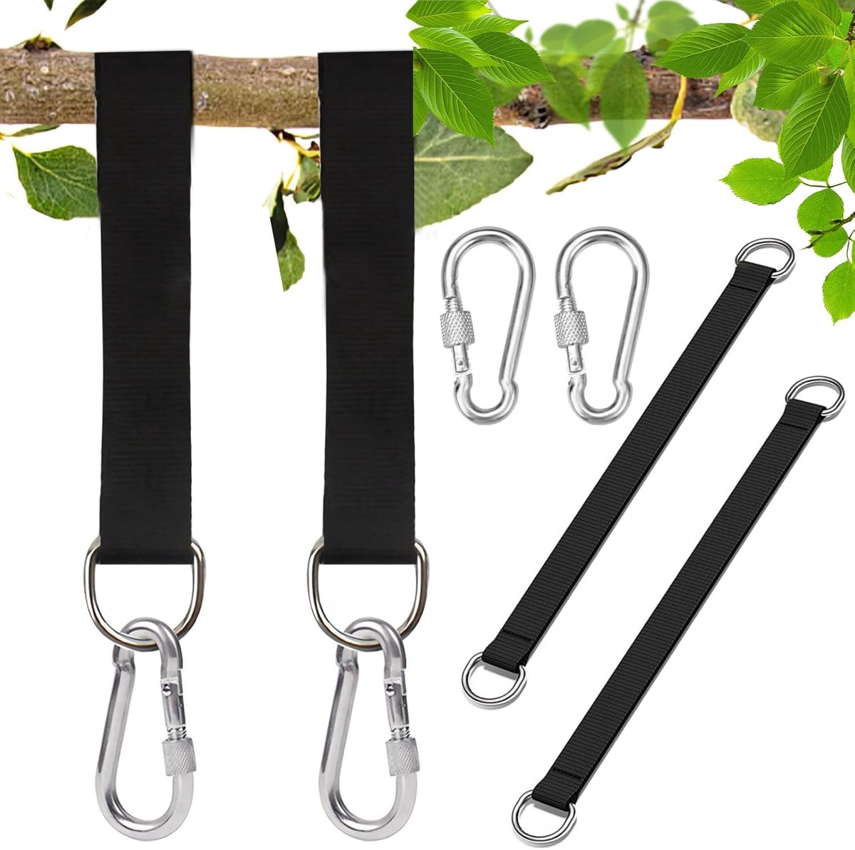 Schommel Bevestigingsset - Hangmat Ophanging - Buiten Ontspanning - Roestvrijstalen Karabijnhaak - 50 x 25 cm