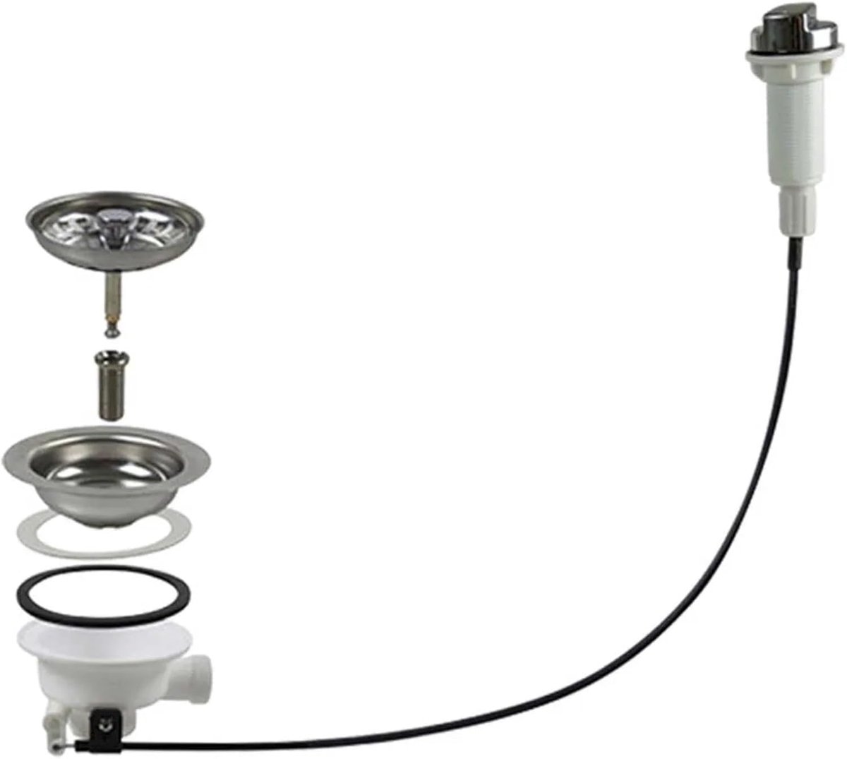 Gootsteen Afvoerfilter - Afvoerzeef Keuken - Voorkomt Verstoppingen - Eenvoudige Kabelbediening - 110 mm Diameter - Zilver