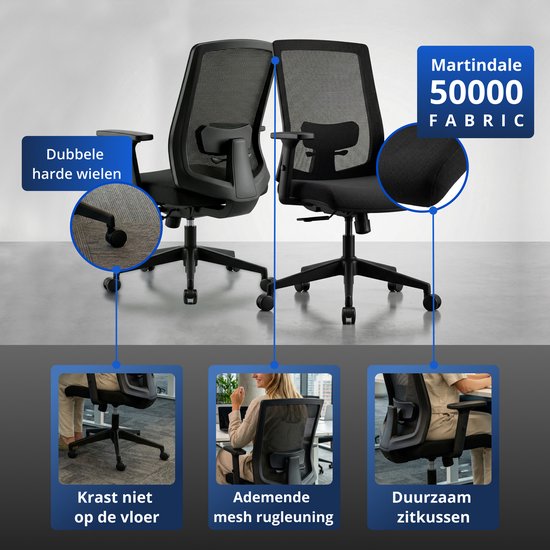 Backerz Ergonomische Bureaustoel - Bureaustoelen voor Volwassenen tot 140kg - Low Back Office Chair - NEN-EN1335 - Zwart