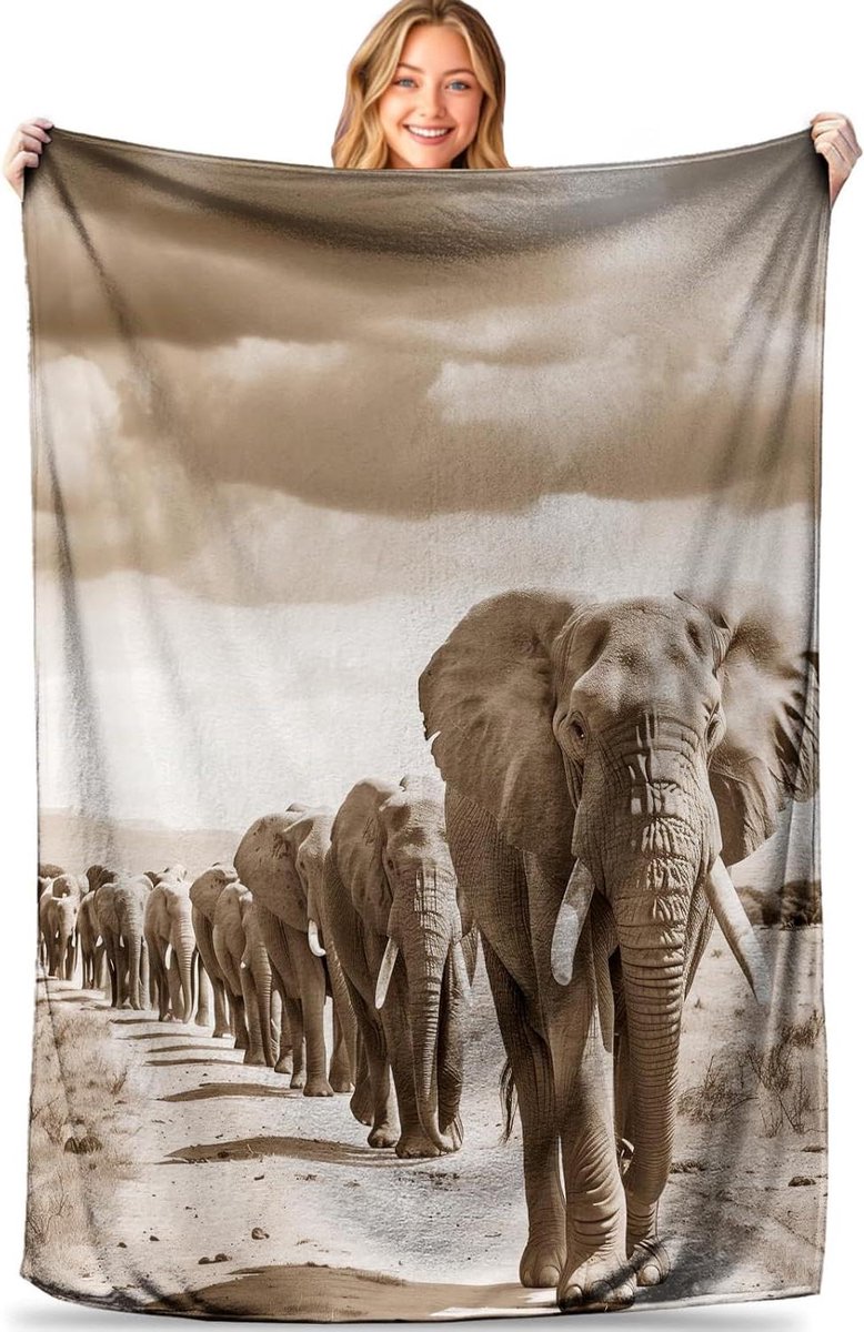 Pluche Flanellen Deken - Gezellige Plaid - Bank en Reizen - Ultrazacht en Warm - 105 x 127 cm - Olifant