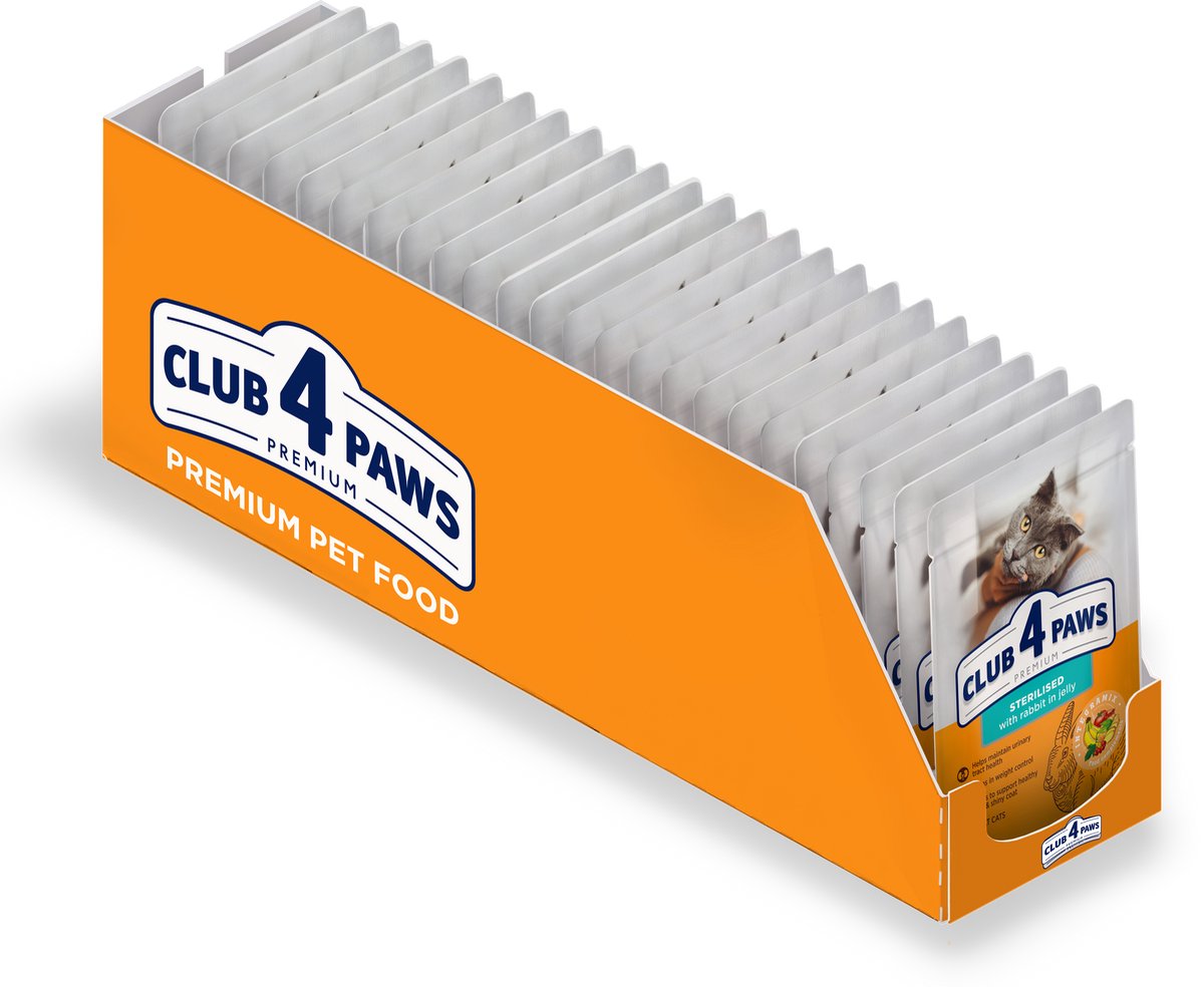 CLUB 4 PAWS Premium volwassen gesteriliseerde kat natvoer met konijn in gelei - 24x 80g