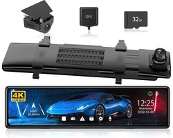 RedTiger T27 Spiegel Dashcam voor auto - Ultra 4K & 2,5K - Voor en Achter camera - WiFi en GPS - 12 Inch - Sony Camerasysteem - Nachtzicht - Parkeerbewaking - met Parkeerhulp - G Sensor - Loop opname - Full HD