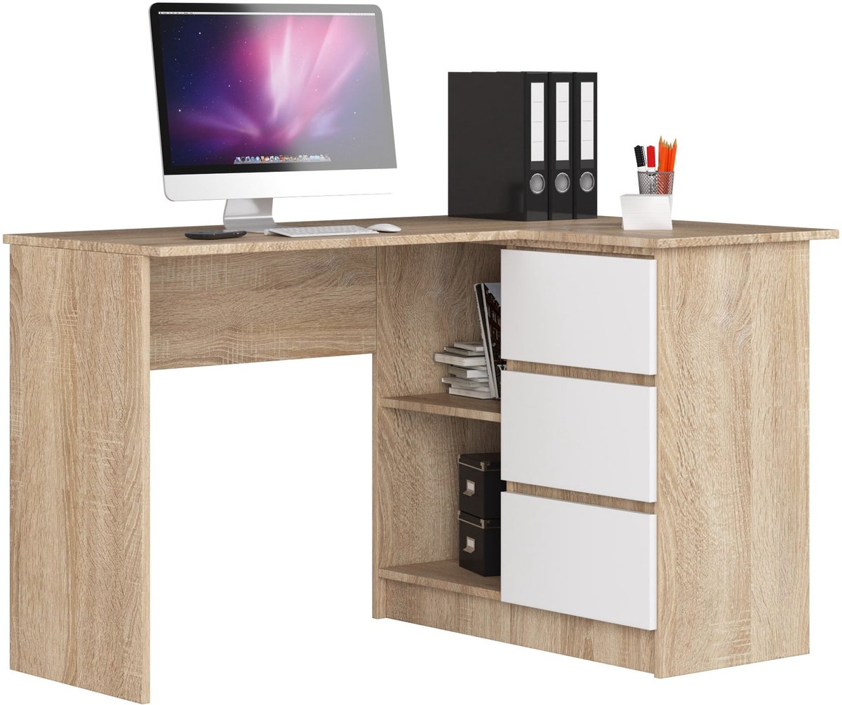 Hoekbureau Rechts B16 / Computerbureau / Computer Tafel / Bureautafel Rechts / Sonoma Eik - Wit / 124 x 77 x 85 cm