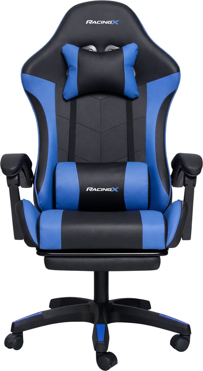 RACINGX - Game Stoel Met Voetsteun- Gaming Stoel - Ergonomische Bureaustoel - Gamestoel - Verstelbaar - Gaming Chair - Zwart/Blauw thumbnail 4