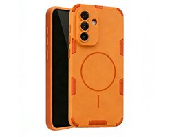 Casemania Hoesje Geschikt voor Samsung Galaxy A57 - Oranje - Matte Flex Armor Magnetische Shockbestendig Back Cover Geschikt voor MagSafe - Volledige Camera Bescherming