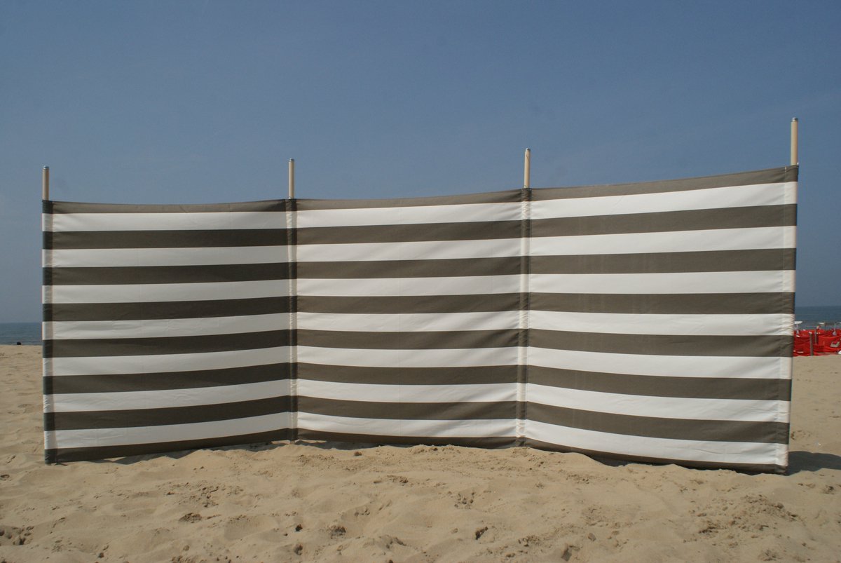 Strand Windscherm 4 meter dralon Taupe/Wit met houten stokken