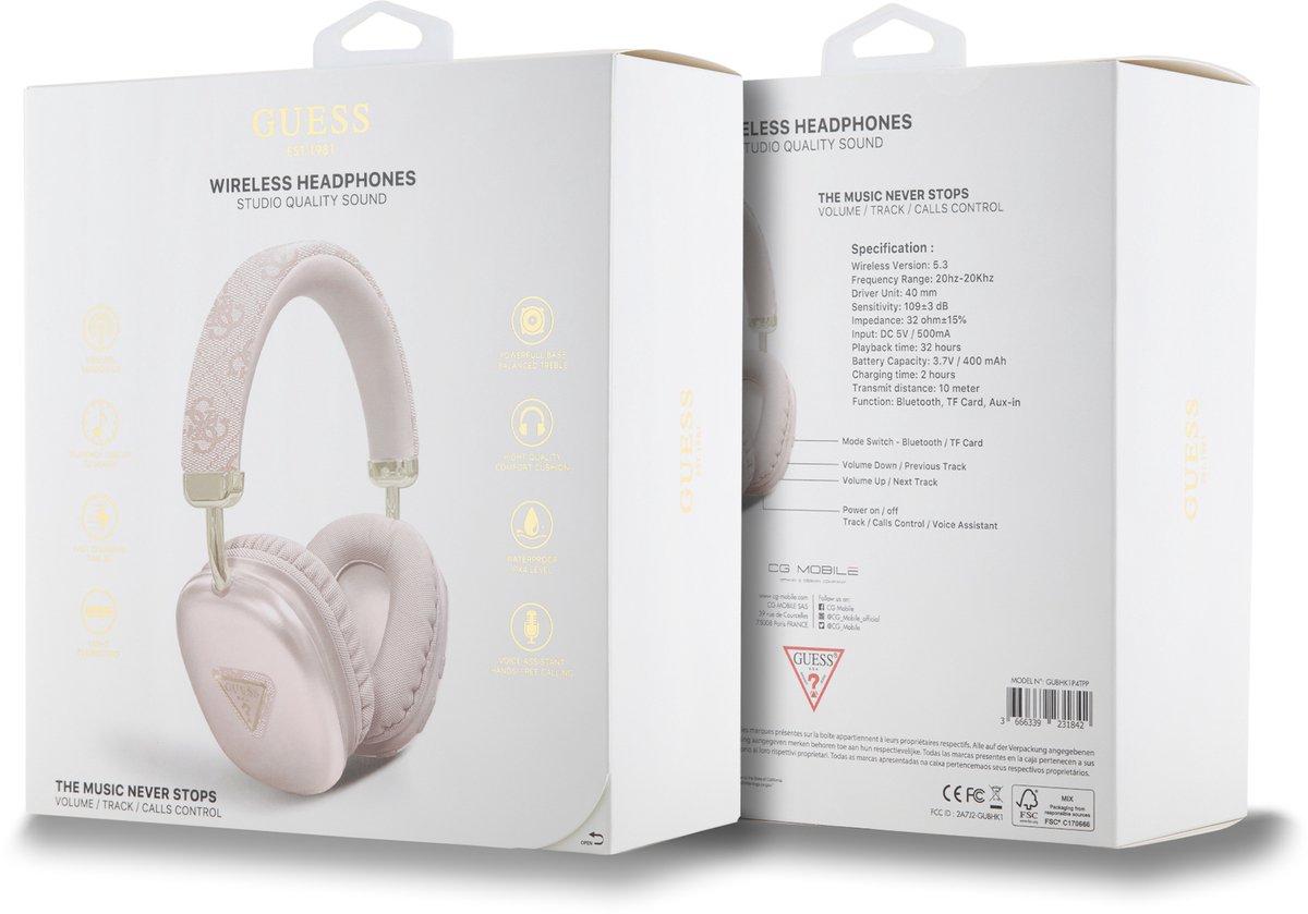 Guess 4G Triangle Bluetooth Over-Ear Koptelefoon - Roze - afbeelding 3