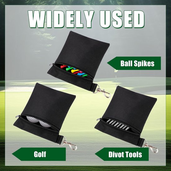 Golf Tee Tassen - Golfbal Zakjes - Golf Accessoires - Met Metalen Clip - 17x14cm - Zwart van GOLF — afbeelding 2
