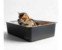 Cat Litter Prince of Qatar® | RVS Kattenbak 60x40x20 cm | Stainless steel | Zwart Gecoat | Voor Grote en Kleine Katten | Hygiënisch en Duurzaam