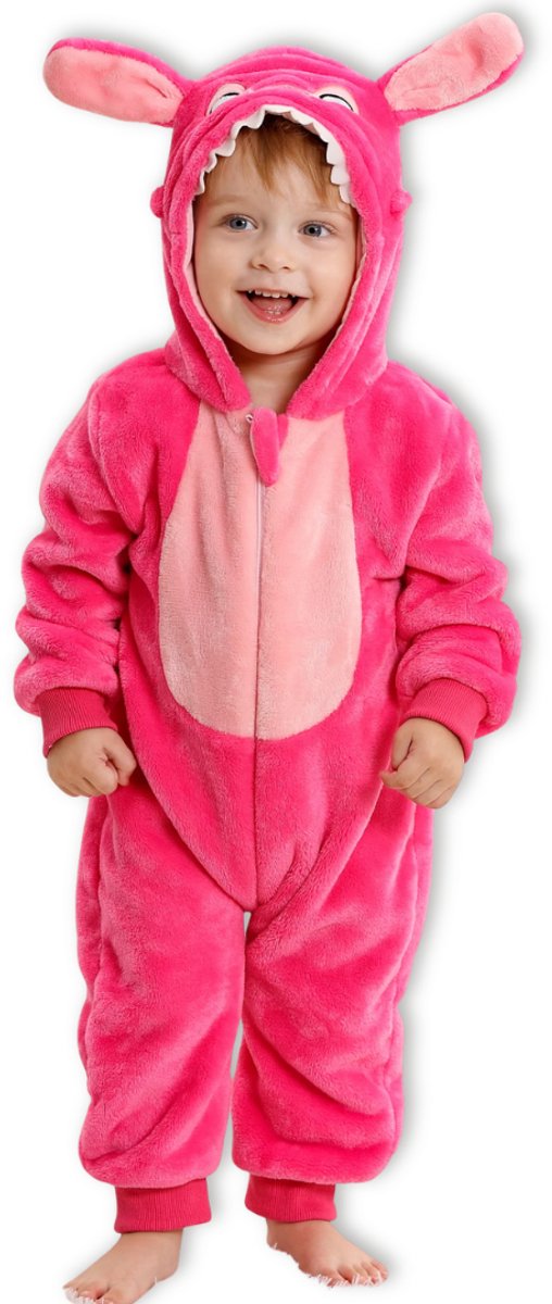 BoefieBoef Dieren Kleuter Onesie Angel Stitch Peuter Pyjama Kinderen 2-4 jaar – Verkleedkleding met Luierrits – Carnaval Dierenpak - Kerst en Kraamcadeau - Zacht Flanel - Baby Romper - Boxpak - Jongens - Meisjes - Kruippak - Winterpak - Roze