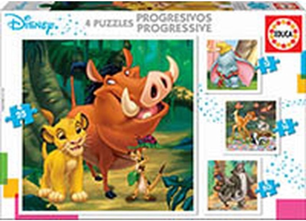EDUCA - 4 puzzels - 9 tot 25 stuks - DISNEY DIEREN