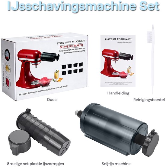IJsschaaf Opzetstuk voor KitchenAid 4,5-5 Quart Tilt-Head Stand Mixers van MMOBIEL - IJsmaker met Instelbare Schaafstand en 8 Herbruikbare IJsvormen - Voor Shaved Ice Desserts & Koude Dranken van Merkloos — afbeelding 5