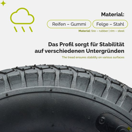 GARRONDA 2-pack zwart-blauw - Vervangwiel Kruiwagen 4.80/4.00-8 Kruiwagenwiel Ø 390 mm Luchtband 6PR Band tot 250 kg met As Stalen Velg Kogellager voor Tuinwagen Erf Bouwplaats GD-0163, Zwart-Blauw van Garronda — afbeelding 5
