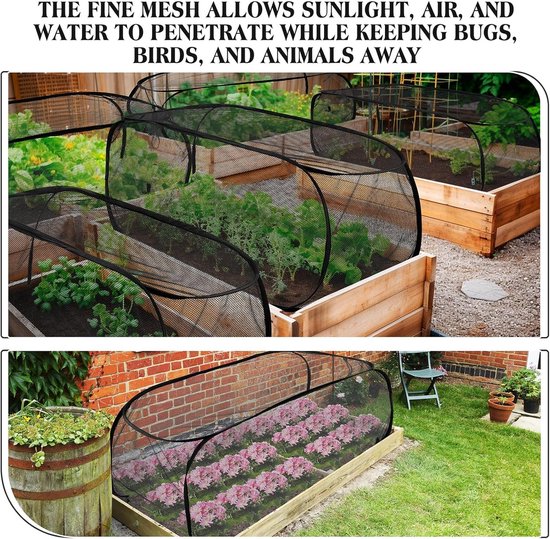 4 plantennetten - 90×40×35 cm - Opvouwbaar - Plantenhoezen van gaas voor buiten - Beschermt tuinkwekerijen en bloembedden - Geschikt voor zaailingen, groenten, fruit en kruiden - Zwart van Merkloos	 — afbeelding 5